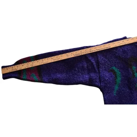 Cambridge Spirit Women L Purple Colorful Wool Blend Abstract 80's Style Pullover - Picture 12 of 13